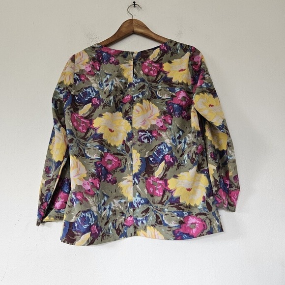 J. Crew Floral Watercolor Blouse Womens Size M 3/4 Sleeves Boho Cottage Artsy - Picture 4 of 8